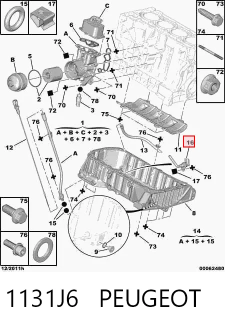 1131J6 Peugeot/Citroen Sensor do nível de óleo de motor