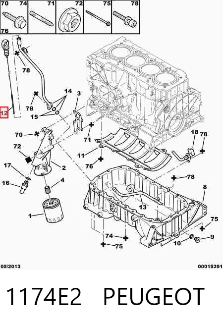 1174E2 Peugeot/Citroen Sonda (indicador) do nível de óleo no motor