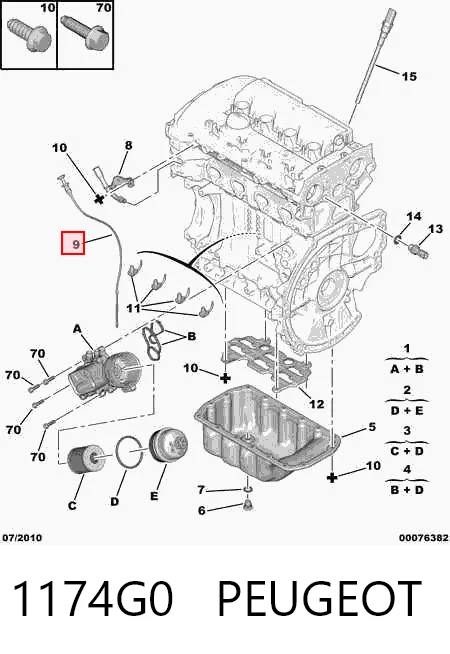1174G0 Peugeot/Citroen Sonda (indicador) do nível de óleo no motor