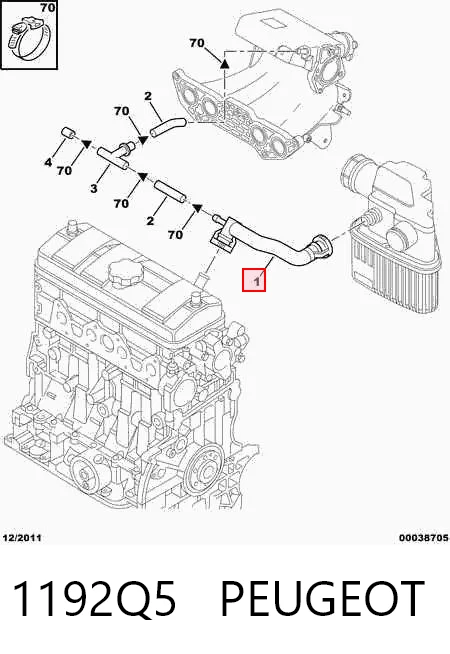 1192Q5 Peugeot/Citroen Cano derivado de ventilação de cárter (de separador de óleo)