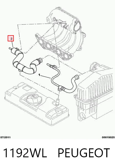 1192WL Peugeot/Citroen Cano derivado de ventilação de cárter (de separador de óleo)