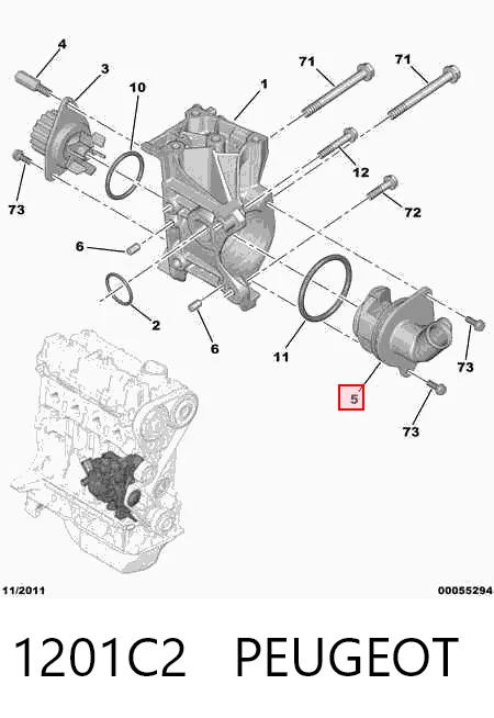 1201C2 Peugeot/Citroen Flange do sistema de esfriamento (união em T)