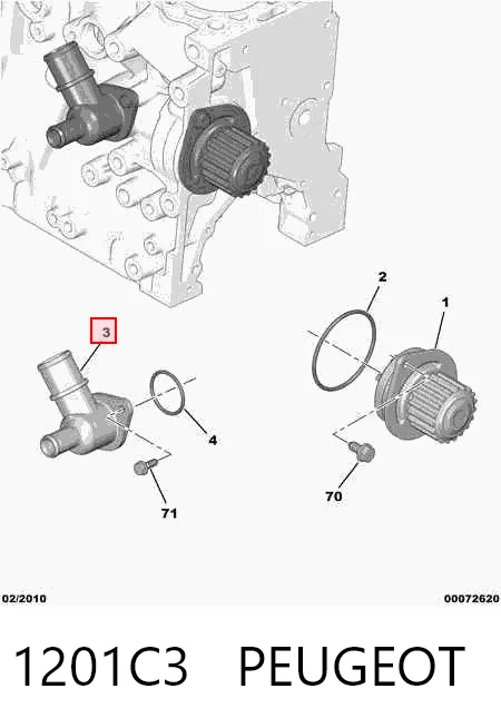 1201C3 Peugeot/Citroen Flange do sistema de esfriamento (união em T)