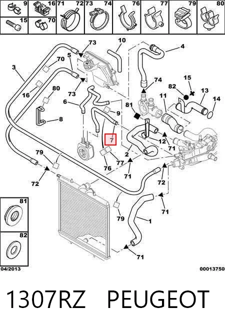 Mangueira (cano derivado) do sistema de esfriamento 9638047280 Fiat/Alfa/Lancia