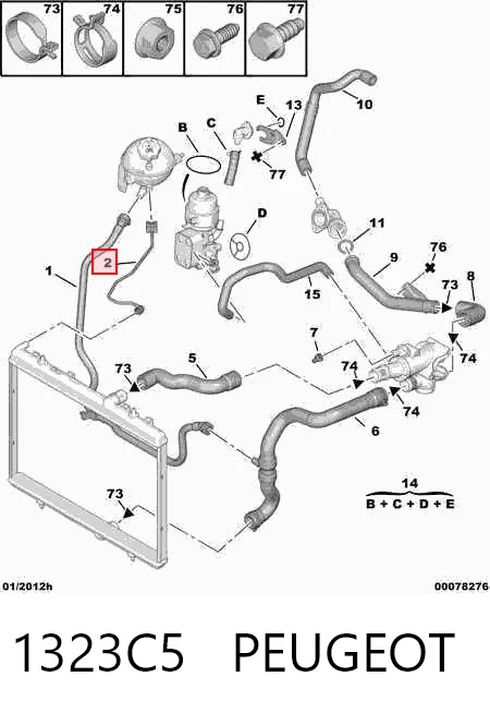 1323C5 Peugeot/Citroen Mangueira superior do tanque de expansão