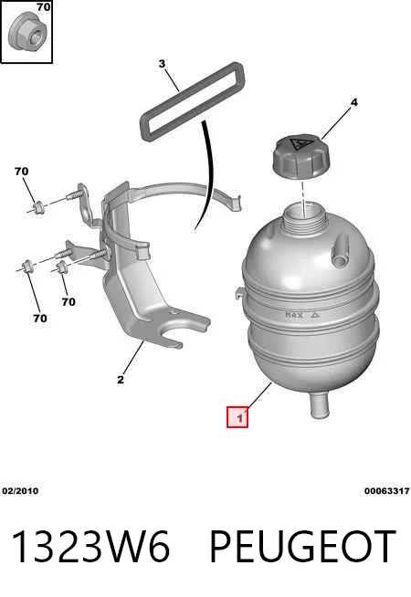 1323W6 Peugeot/Citroen Tanque de expansão do sistema de esfriamento