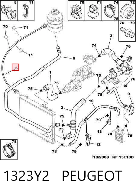 1323Y2 Peugeot/Citroen Mangueira superior do tanque de expansão