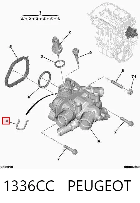 1336CC Peugeot/Citroen Caixa do termostato