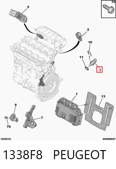 1338F8 Peugeot/Citroen Sensor de temperatura do fluido de esfriamento
