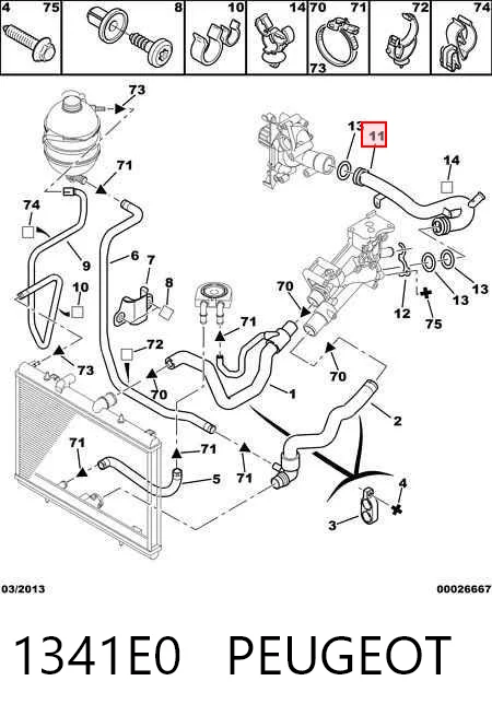1341E0 Peugeot/Citroen Mangueira (cano derivado) do sistema de esfriamento