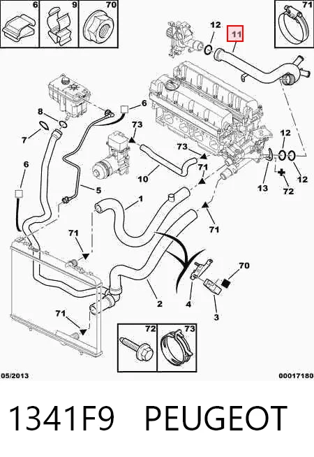 1341F9 Peugeot/Citroen Mangueira (cano derivado) do sistema de esfriamento