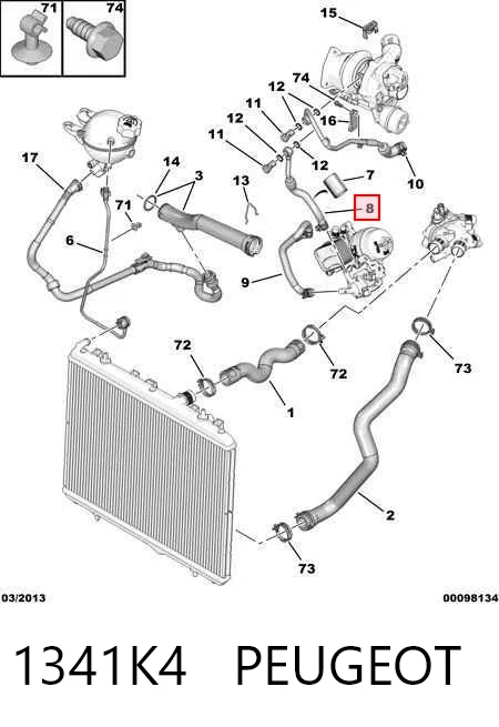 1341K4 Peugeot/Citroen Mangueira (cano derivado) de esfriamento por líquido de turbina, fornecimento