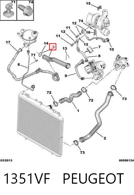 1351VF Peugeot/Citroen Mangueira (cano derivado) do termostato