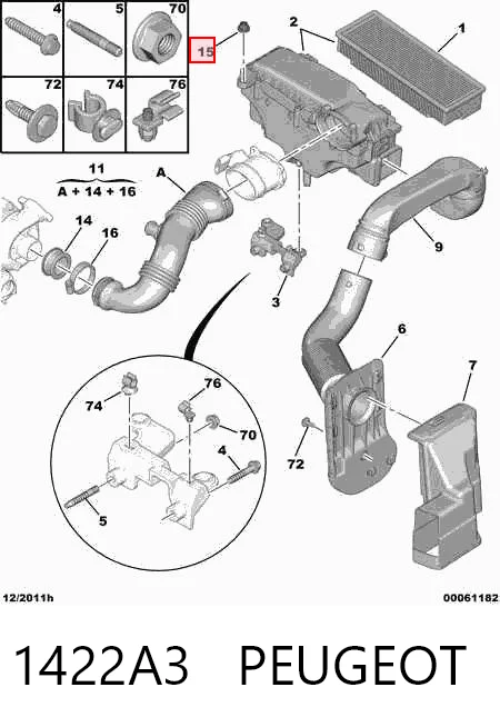 1422A3 Peugeot/Citroen Coxim de caixa de filtro de ar