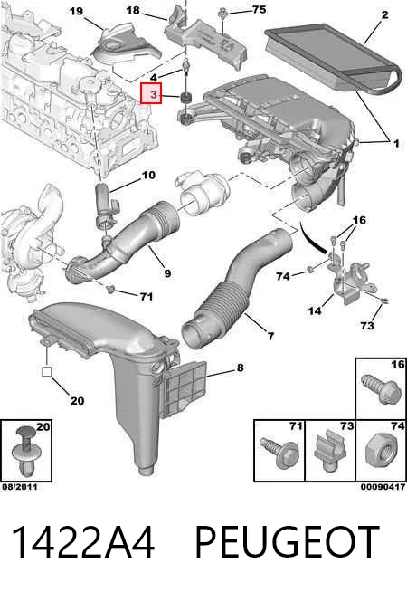 1422A4 Peugeot/Citroen Coxim de caixa de filtro de ar