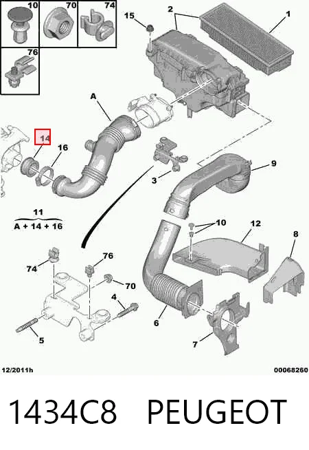 1434C8 Peugeot/Citroen Vedante de turbina, inserto flexível