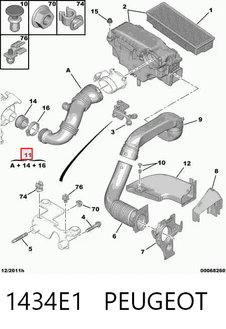1434E1 Peugeot/Citroen Cano derivado de ar, saída de filtro de ar