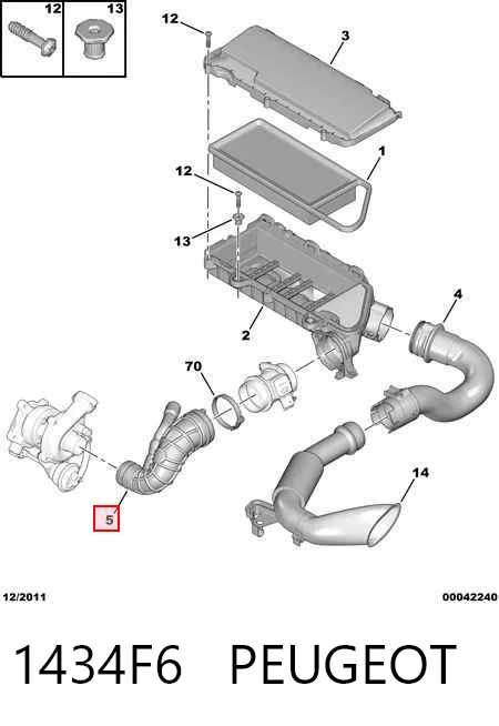 1434F6 Peugeot/Citroen Cano derivado de ar do medidor de consumo do ar
