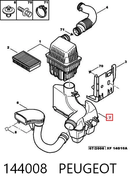 144008 Peugeot/Citroen Cano derivado de ar, saída de filtro de ar