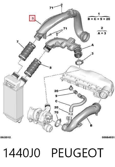 1440J0 Peugeot/Citroen Mangueira (cano derivado) de intercooler