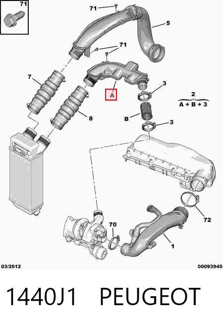 1440J1 Peugeot/Citroen Cano derivado de ar, saída de turbina (supercompressão)