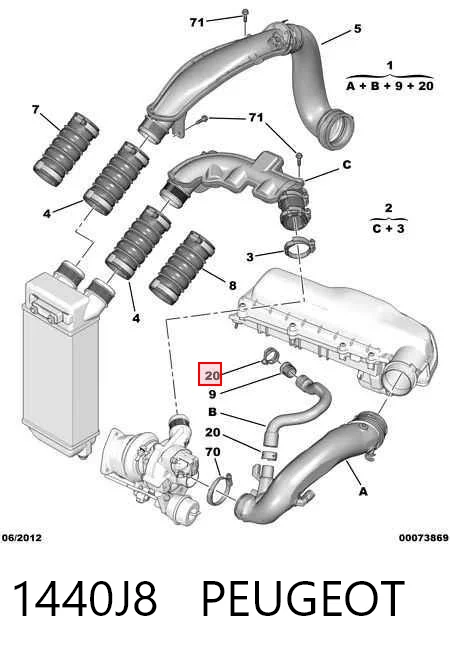 1440J8 Peugeot/Citroen Cano derivado de ar, entrada na turbina (supercompressão)