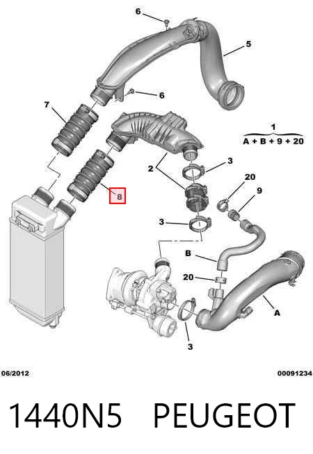 1440N5 Peugeot/Citroen Mangueira (cano derivado) de intercooler