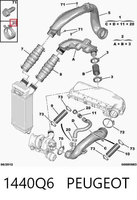 1440Q6 Peugeot/Citroen Cano derivado de ar, entrada na turbina (supercompressão)