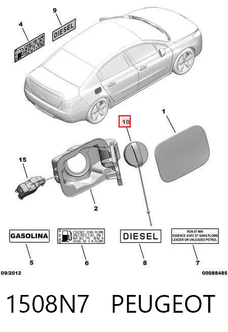1508N7 Peugeot/Citroen Tampa (tampão) do tanque de combustível