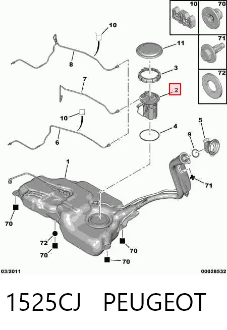 1525CJ Peugeot/Citroen Módulo de bomba de combustível com sensor do nível de combustível