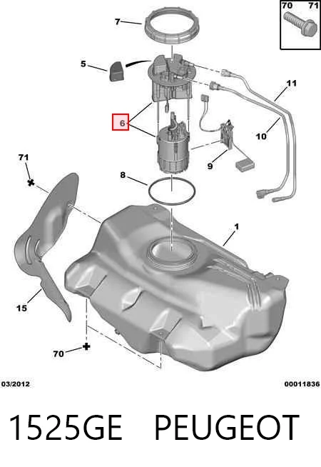 1525GE Peugeot/Citroen Módulo de bomba de combustível com sensor do nível de combustível