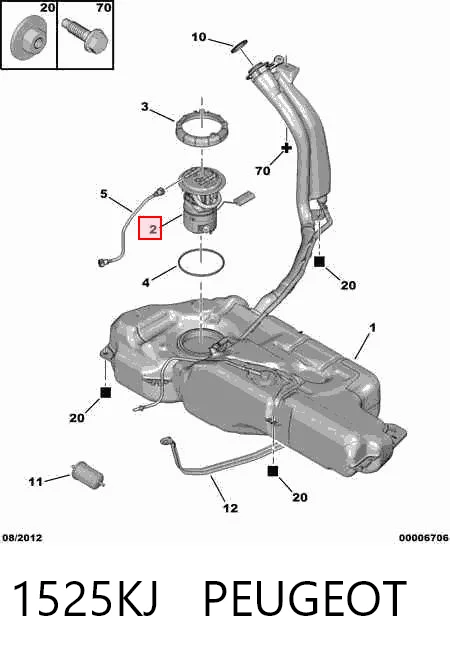 1525KJ Peugeot/Citroen Módulo de bomba de combustível com sensor do nível de combustível