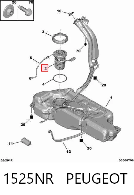 1525NR Peugeot/Citroen Módulo de bomba de combustível com sensor do nível de combustível