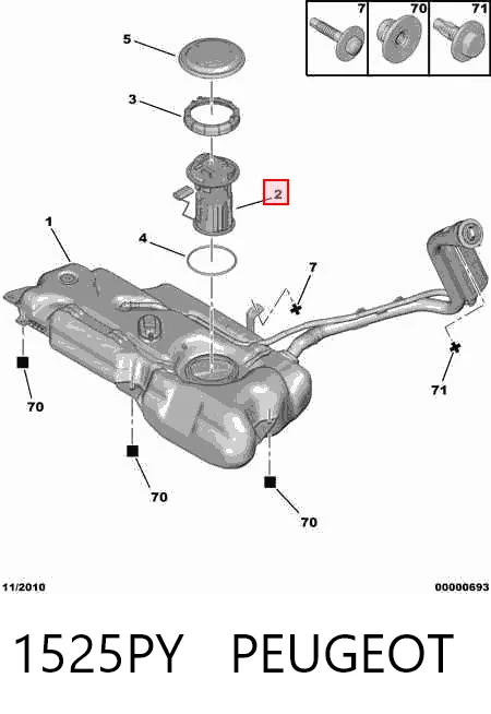 1525PY Peugeot/Citroen Módulo de bomba de combustível com sensor do nível de combustível