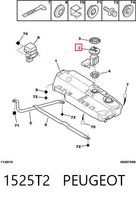 1525T2 Peugeot/Citroen Módulo de bomba de combustível com sensor do nível de combustível