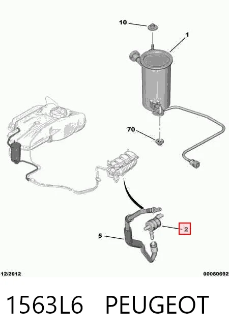 1563L6 Peugeot/Citroen Válvula de adsorvedor dos vapores de combustível