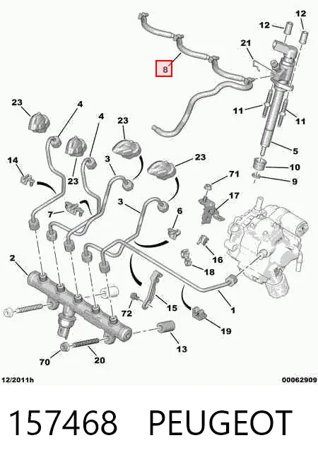 157468 Peugeot/Citroen Tubo de combustível, inverso desde os injetores