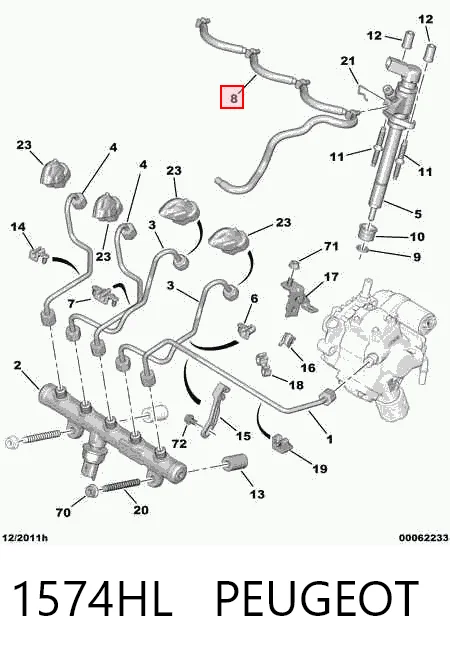 1574HL Peugeot/Citroen Tubo de combustível, inverso desde os injetores