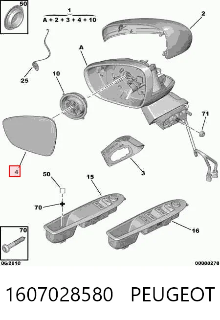 Espelho de retrovisão esquerdo para Citroen C4 II B7