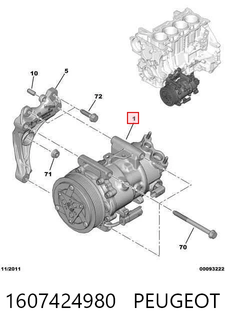 1607424980 Peugeot/Citroen Compressor de aparelho de ar condicionado