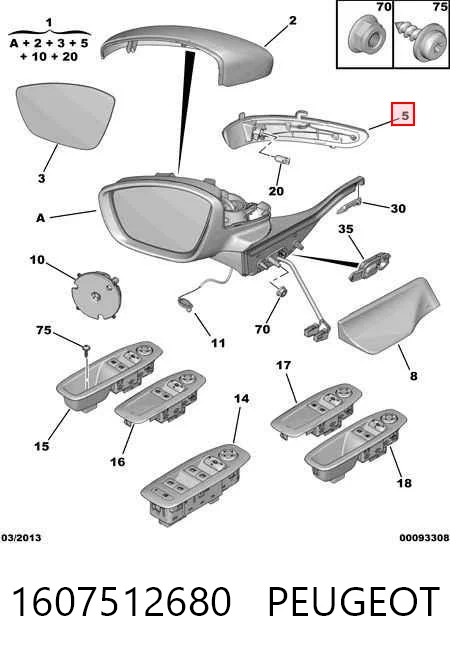 1607512680 Peugeot/Citroen Pisca-pisca de espelho direito