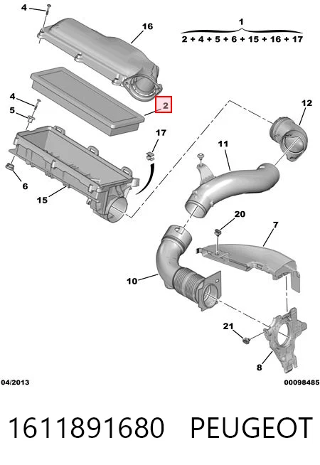 1611891680 Peugeot/Citroen Filtro de ar