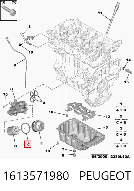 1613571980 Peugeot/Citroen Vedante de adaptador do filtro de óleo