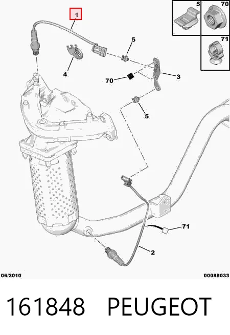 161848 Peugeot/Citroen Sonda lambda, sensor direito de oxigênio até o catalisador