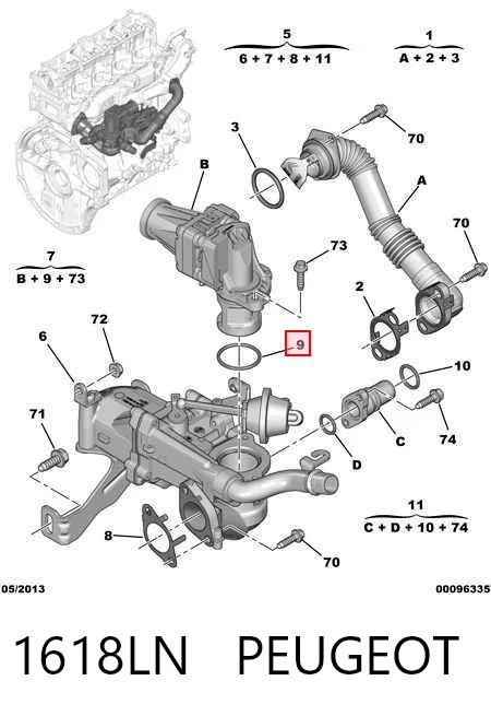 1618LN Peugeot/Citroen Válvula EGR de recirculação dos gases