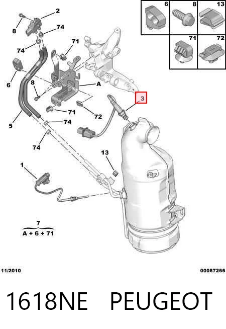 1618NE Peugeot/Citroen Sonda lambda, sensor de oxigênio até o catalisador