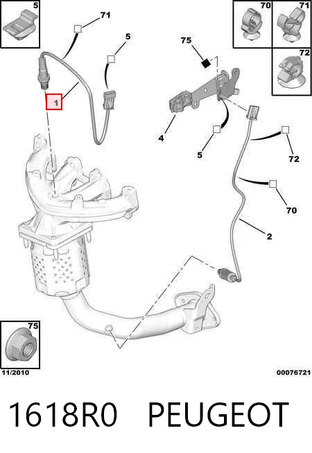 1618R0 Peugeot/Citroen Sonda lambda, sensor de oxigênio até o catalisador