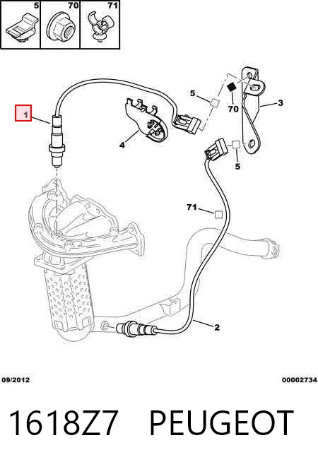 1618Z7 Peugeot/Citroen Sonda lambda, sensor direito de oxigênio até o catalisador