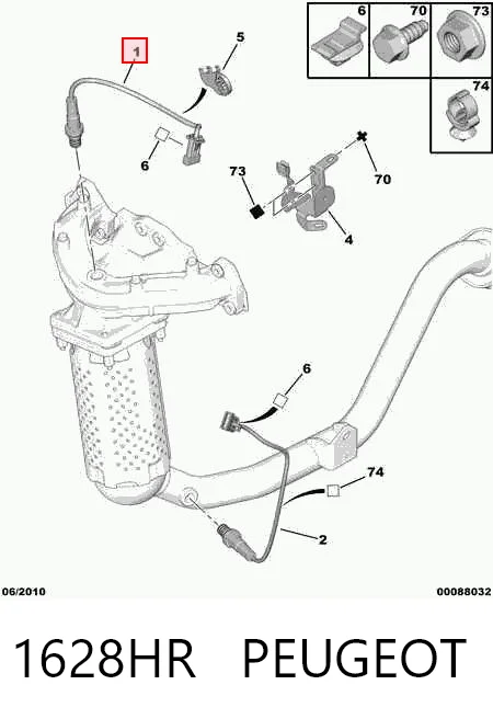 1628HR Peugeot/Citroen Sonda lambda, sensor direito de oxigênio até o catalisador