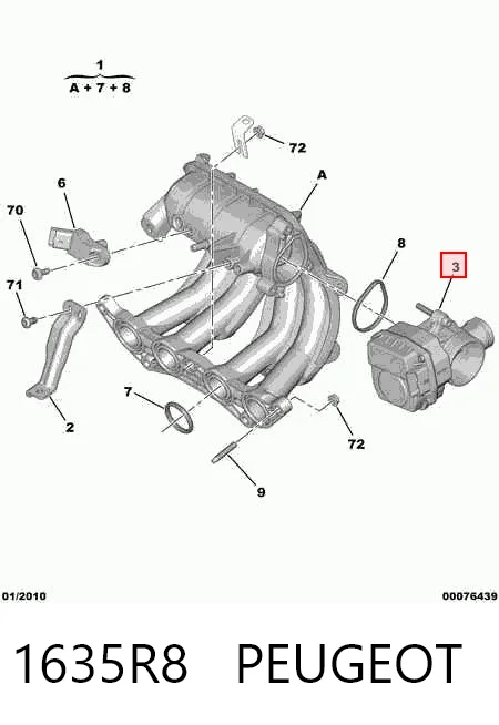1635R8 Peugeot/Citroen Válvula de borboleta montada